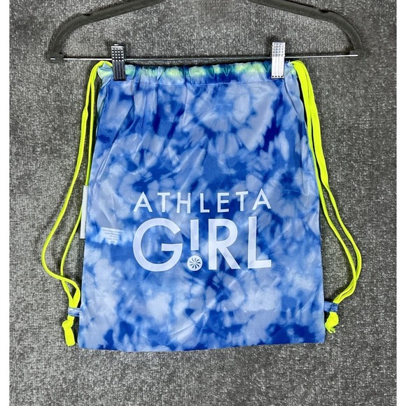 Athleta Girl Tie Dye Drawcord Sport Bag Cinch‎ Sack Sac Blue Neon Yellow - Picture 1 of 5